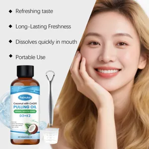Feimuko herbal coconut pulling oil oral care set with tongue scraper and measuring cup