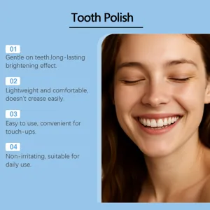 Close-up of bright white smile highlighting the tooth polish gentle brightening benefits