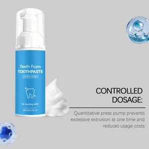 Detailansicht der Minz-Zahnschaumflasche mit Funktion zur kontrollierten Dosierung.