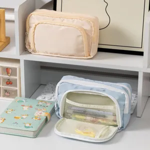 Große Kapazität Japanisch Minimalistisch Federmäppchen Polyester Frontfenster Schreibwarentasche Mehrschichtiger Organizer Für Schüler