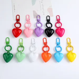 Candy Color Heart Keychain Acrylic Resin Bag Pendant Car Key Ring Decoration For Women Girls Gift