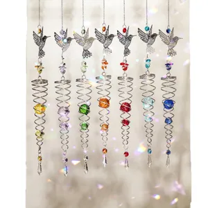 Juego de 7 atrapasoles de cristal colibrí con campanas de viento en espiral