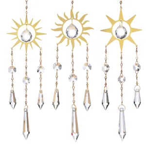 Set di 3 acchiappasole in cristallo a forma di sole dorato per decorazione di finestre o auto
