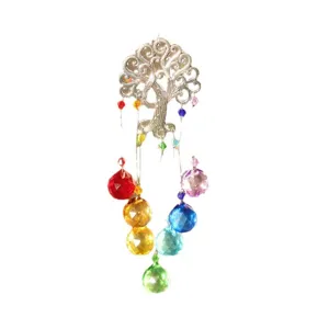 Tree of Life crystal suncatcher with rainbow faceted prism balls for garden window decor