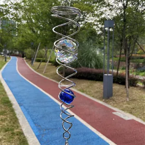 Roestvrij Staal 3D Spiraal Windgong Kristallen Bal Hangend Ornament Mandala Windgong Voor Tuin Auto Huisdecoratie