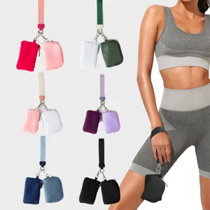Bolso de Muñeca Portátil de Nailon con Doble Bolsa Mini Monedero con Correa de Mano Llavero Cartera con Cremallera Para Tarjetas Monedas Mujer Hombre