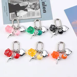 Stile Ins D20 Dadi Portachiavi Pendente Borsa Dadi Poliedrici Irregolari Anello Chiave Ciondolo Palla da Biliardo Cuore Stella