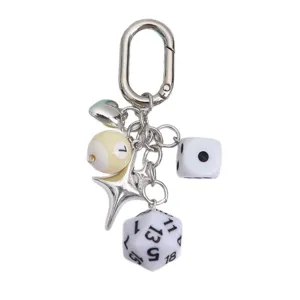Creative Korean style heart and dice keychain with silver carabiner clasp