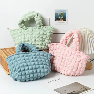 Bolso de Mano para Mujer Estilo Ins Coreano Textura de Burbuja Bolso Plisado de Poliéster Minimalista Bandolera Pouch