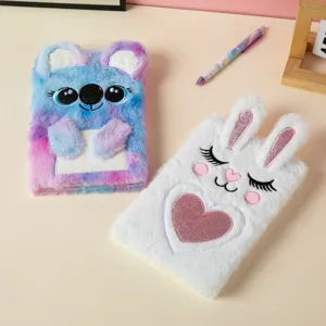 Cute A5 plush notebooks with cartoon koala and rabbit embroidery detail