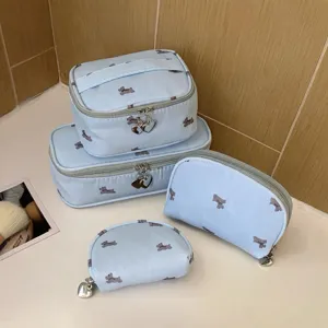 Dog Print Makeup Bag Heart Zipper Travel Cosmetic Pouch Fabric Multi-Functional Toiletry Organizer Set Bag For Women Kids