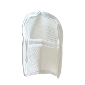 Portable white mesh toiletry bag for travel toothbrush and cosmetic accessories storage