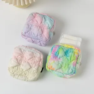 Kleurrijke gewatteerde bubbel opbergzakjes voor maandverband en compacte make-up sets