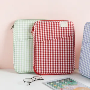 Housse ordinateur portable à carreaux pour iPad et MacBook 13 pouces pochette zippée mignonne