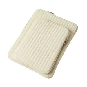 Premium cream white quilted protective laptop and iPad sleeve bag with minimalist design
