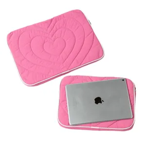 Pink quilted heart pattern tablet sleeve for 11 and 13 inch iPad laptops