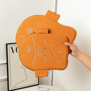Taiyaki Fish Shape Laptop Sleeve Case For iPad MacBook Cute Cartoon Shockproof Protective Embroidered Padded Storage Bag