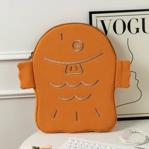 Ugly-cute Taiyaki-shaped laptop sleeve with soft fabric and embroidered face detail