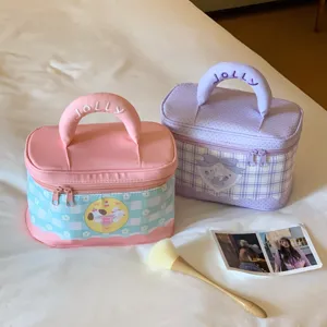 Große Kosmetiktasche im koreanischen Stil mit gepunktetem Griff und niedlichem Muster