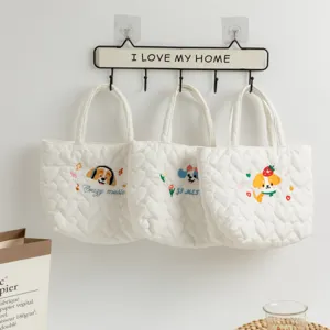 Kawaii Quilted Heart Dog Embroidered Lunch Bag For Women Ins Style Handbag Shopping Tote Bag Mommy Travel Handbag
