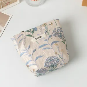 Detalle de neceser de jacquard floral con elegante diseño de hojas