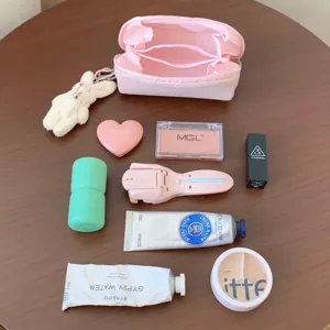 Pink mini cosmetic bag with compartments for organizing lipsticks and small items