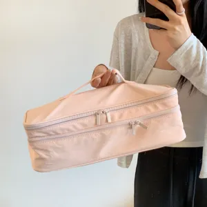Portable pink double-layer travel storage bag for hair dryer and hair styler tools