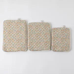 Floral quilted laptop sleeves set of 3 in various sizes for tablets and notebooks
