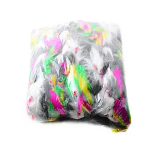 Detailed view of bulk plush cat toy mice with colorful feathers, designed for interactive pet play.