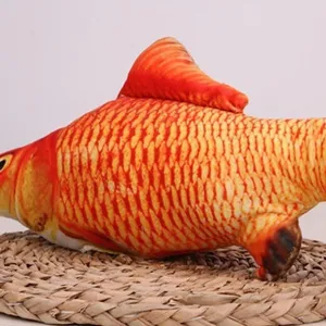 Plush fish cat toy, realistic carp design for interactive kitten play and boredom relief.