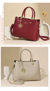 Women's PU leather fashion handbag stylish top handle shoulder messenger bag with flower charm