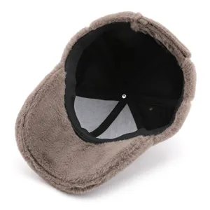 Casquette de baseball rétro en peluche marron avec doublure chaude pour l'hiver