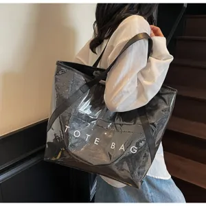 Große transparente schwarze PVC-Tragetasche mit Aufdruck für den täglichen Gebrauch