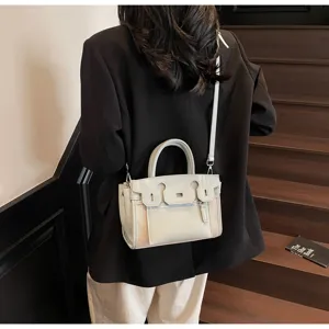 Women vintage lychee grain color block shoulder crossbody bag chic casual handbag