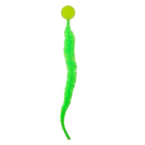 Neon green fuzzy caterpillar cat toy with bouncy ball for interactive feline play time