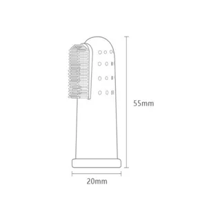 Maatdiagram van siliconen vingertandenborstel voor huisdieren, 55mm hoog en 20mm