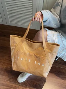 Stilvolle, große DuPont-Papiertragetasche aus PVC mit weißem TOTE BAG Textaufdruck