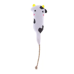 Cartoon cow plush cat toy with long sisal rope tail for biting and scratching