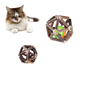 Natural silvervine woven cat toy balls with bell inside for exercise and dental health