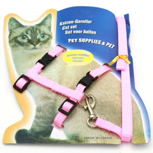 Pettorina per gatti regolabile a H rosa professionale e set guinzaglio su cartoncino