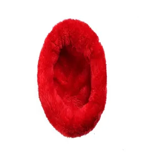 Macro view of thick red plush winter warm bed designed for hamsters and small pets