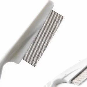 Grand peigne à puces blanc de 18 cm pour animaux avec dents fines en métal pour chiens