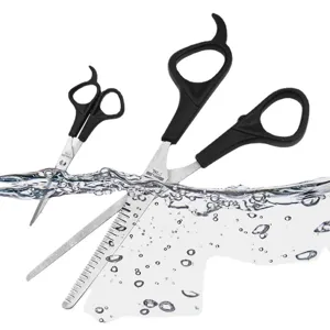 Professional pet thinning shears with black handles and stainless steel blades for grooming