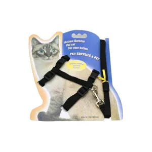 Set pettorina e guinzaglio regolabile per gatto nero con design ad H per animali.