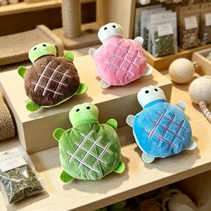 Detailed view of cute plush turtle cat toys with crinkle paper and catnip in assorted colors.