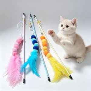 Giocattolo interattivo per gatti bacchetta con palline peluche bruco e piume carine per gattini.