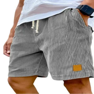 Heren grijze corduroy casual shorts met trekkoord en stijlvol zakdetail voor de zomer.
