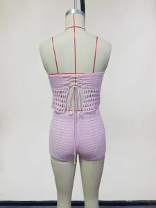 Femme sexy tricot crochet crop top et short ensemble plage couverture tenue été vue dos