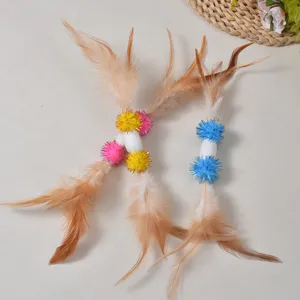 Cat Teaser Stick Interactive Natural Silk Cocoon Feather Toy For Pet Cat Self Entertaining Kitten Play Toy