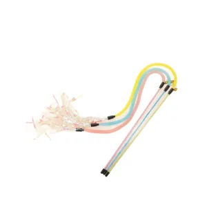 Interactive Cat Teaser Wand With Elastic Mesh Tube Crinkle Paper Bell And Colorful Streamers Fun Toy For Kittens Pets
